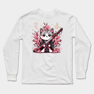 katana cat japanese culture Long Sleeve T-Shirt